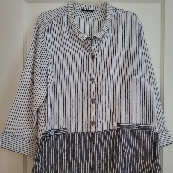 John Mark Stripped Linen Blouse Sz XL - Picture 1 of 5